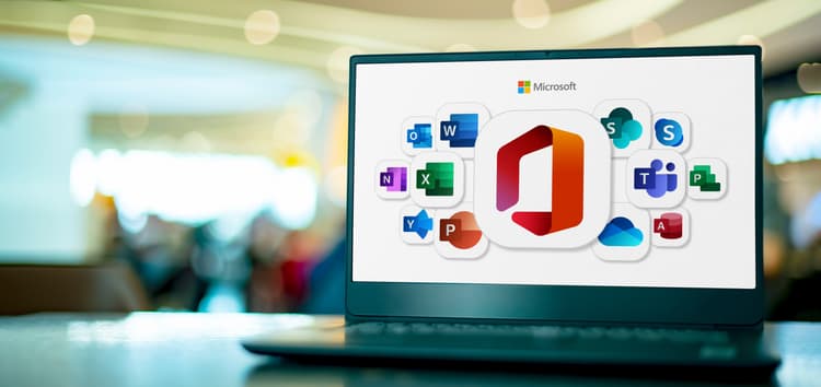 Laptop displaying the Microsoft 365 application suite