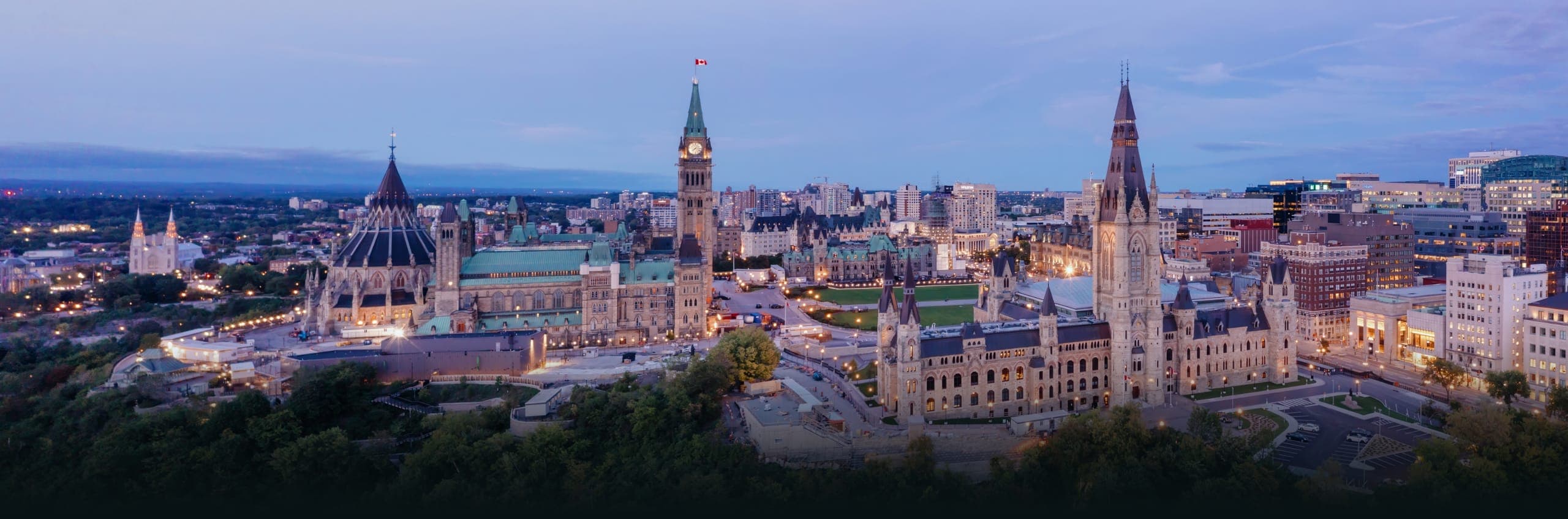 Parliament Hill in Ottawa at dusk